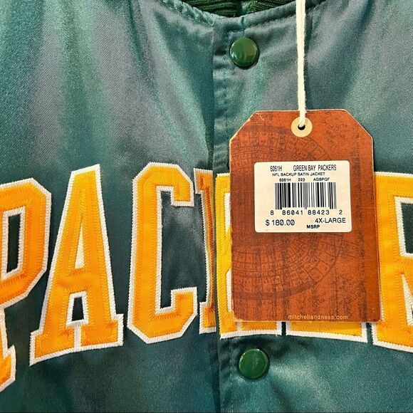 NWT MITCHELL NESS NFL THROWBACKS GREEN BAY PACKERS SATIN JACKET SIZE 4XL NOS - Picture 9 of 13